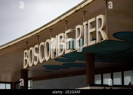 Cartello in testa alla spiaggia di Boscombe Pier Bournemouth L'inverno 30 novembre 2020 Neil Turner Foto Stock