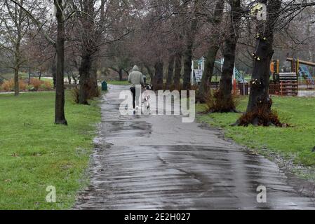 Downhills Park, Tottenham, Londra, Regno Unito. 14 gennaio 2021. Regno Unito Meteo: Pioggia e freddo a Londra. Credit: Matthew Chpicle/Alamy Live News Foto Stock