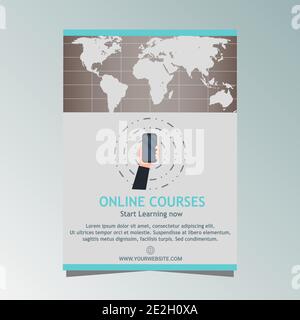Modello di progettazione promozionale dell'opuscolo del corso online Illustrazione Vettoriale