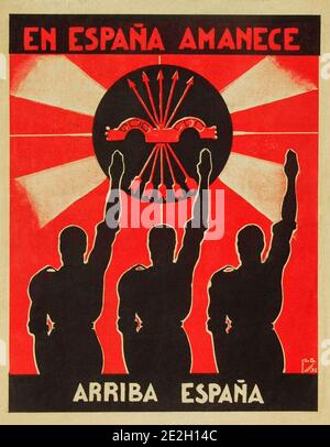 Poster della Falange Española (Falange Spagnolo) spagnola di organizzazione politica di ispirazione fascista. Foto Stock