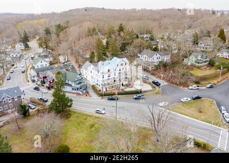 Vista aerea di Shelter Island Heights, Shelter Island, NY Foto Stock