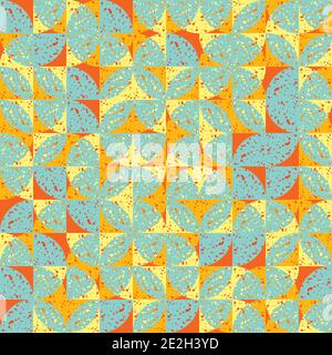 Vettore truchet geometrico terrazzo cerchio senza cuciture motivo sfondo. Sfondo luminoso con forme circolari piastrellate casuali e texture grugnosa Illustrazione Vettoriale