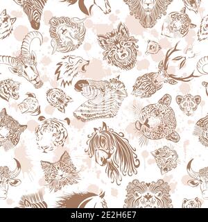 ripetizione leopardata senza cuciture. Sfondo facce animali. Illustrazione vettoriale Illustrazione Vettoriale