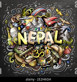 Nepal disegno a mano cartoni animati doodles illustrazione. Illustrazione Vettoriale