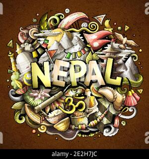 Nepal disegno a mano cartoni animati doodles illustrazione. Illustrazione Vettoriale