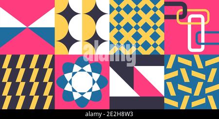 Modello vettoriale geometrico astratto in stile Neo-Geo. File con livelli. Illustrazione Vettoriale