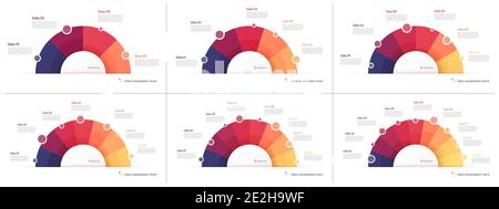 Set di modelli di infografica vettoriali per grafici a torta nel modulo di semicerchio Illustrazione Vettoriale