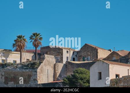 Cagliari antica città del Castello con primo piano di edifici antichi - Sardegna - Italia Foto Stock