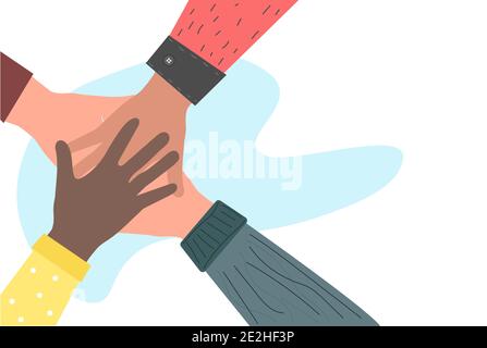 Mani di uomini di diverse nazionalità insieme. Illustrazione Vettoriale