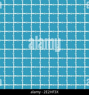 Blu e bianco ripetizione semplice motivo senza giunture. Il disegno è composto da quadratini, cerchi e linee tratteggiate Illustrazione Vettoriale
