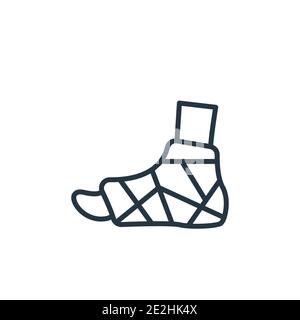 Icona vettoriale plastered foot outline. Icona a forma di piede con intonaco nero a linea sottile, vettore piatto semplice illustrazione dell'elemento da un isolato di concetto medico modificabile Illustrazione Vettoriale