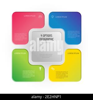 Riquadro infografico. Lo schema a triangolo è diviso in 4 parti. Strategia aziendale, pianificazione dello sviluppo del progetto o fasi di formazione. Design piatto. Illustrazione Vettoriale