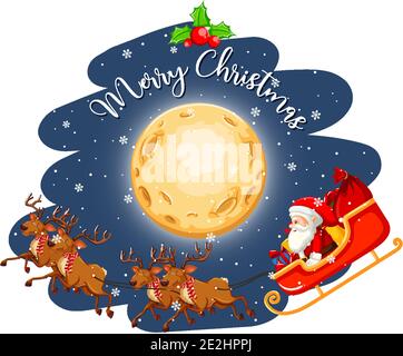 Babbo Natale sulla slitta nel cielo di notte illustrazione Illustrazione Vettoriale