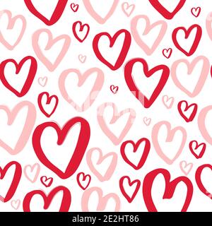 Motivo senza cuciture con cuori a doodle Illustrazione Vettoriale