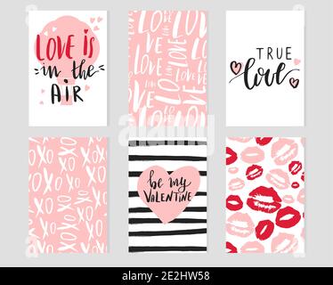 Set di biglietti d'auguri romantici o modelli di design. Illustrazione Vettoriale