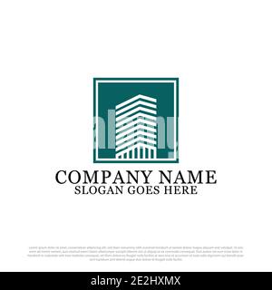 Costruzione modello di disegno del logo del bene immobile, ispirazione del vettore del logo dell'appartamento quadrato Illustrazione Vettoriale