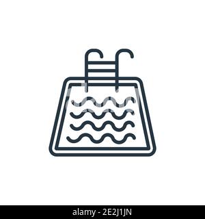 Icona vettore contorno pool. Icona della piscina nera a linea sottile, immagine vettoriale semplice di elementi dal concetto di hotel modificabile, isolata su sfondo bianco Illustrazione Vettoriale