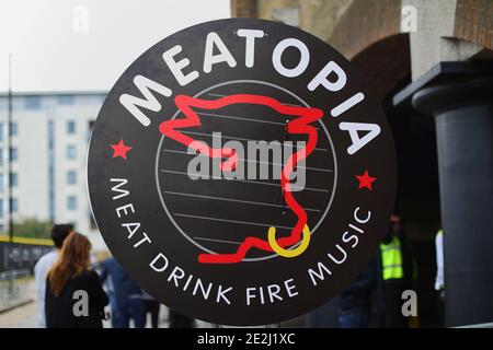 Meatopia a Tobacco Dock a Londra. Foto Stock