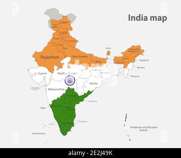 Mappa dell'India nei colori della bandiera con vettore divisioni amministrative Illustrazione Vettoriale