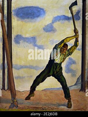 Taglialegna 1910 Ferdinand Hodler (1853 − 1918) Svizzera, ( l'artista svizzero Ferdinand Hodler è uno dei maestri più unici dell'art nouveau ) Foto Stock