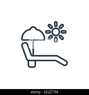 Sedia a sdraio sotto l'icona del vettore del contorno del sole. Sedia a sdraio nera sottile sotto il sole icona, vettore piatto semplice elemento illustrazione da gen modificabile Illustrazione Vettoriale