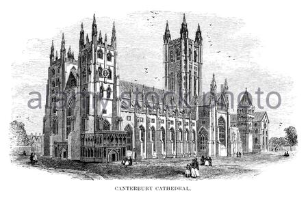 Canterbury Cathedral, Inghilterra, incisione d'epoca del 1866 Foto Stock