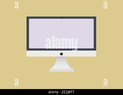 Desktop del computer su sfondo marrone. Design piatto. Illustrazione Vettoriale