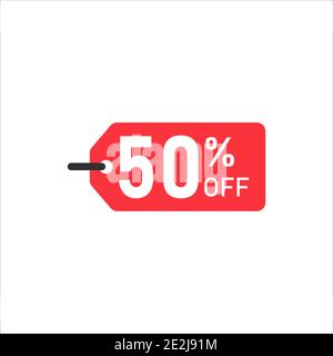 moderno segno di sconto del 50% rosso su sfondo bianco Illustrazione Vettoriale