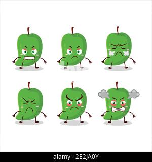 Personaggio cartoon mango verde con varie espressioni arrabbiate. Illustrazione vettoriale Illustrazione Vettoriale