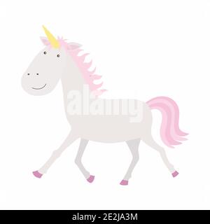 Carino unicorno magico rosa. Illustrazione romantica del disegno a mano per i bambini. Illustrazione Vettoriale