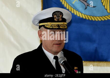 Napoli, Italia. ammiraglio Eugene Black durante 50Â° anno della USS Mount Whitney, News in Napoli, Italia, 14 gennaio 2021 Credit: Independent Photo Agency/Alamy Live News 2021 Foto Stock