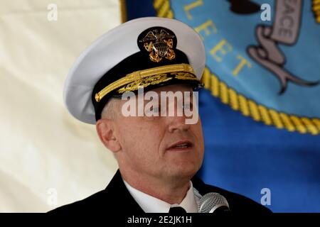 Napoli, Italia. ammiraglio Eugene Black durante 50Â° anno della USS Mount Whitney, News in Napoli, Italia, 14 gennaio 2021 Credit: Independent Photo Agency/Alamy Live News 2021 Foto Stock