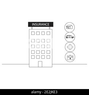 Concetto di vettore di acquisto di assicurazione: Costruzione di ufficio di assicurazione Illustrazione Vettoriale