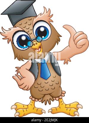 Gufo professore di cartoni animati con tappo di laurea Illustrazione Vettoriale