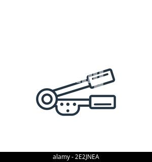 Icona vettore contorno pressione aglio. Sottile linea nera icona di pressa all'aglio, vettore piatto semplice elemento illustrazione da cucina modificabile concetto isolato st Illustrazione Vettoriale