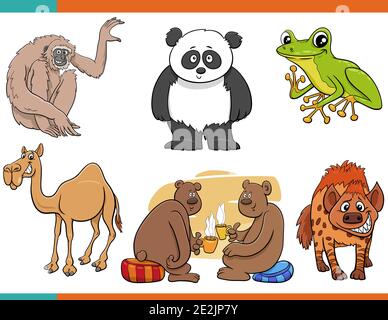 Illustrazione di fumetti di divertenti diversi animali set di personaggi comici Illustrazione Vettoriale