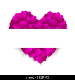 Cuore vettore bordo amore sfondo con cuore rosa 3d fatto di confetti o petali. Banner per San Valentino o modello di invito al matrimonio con Illustrazione Vettoriale