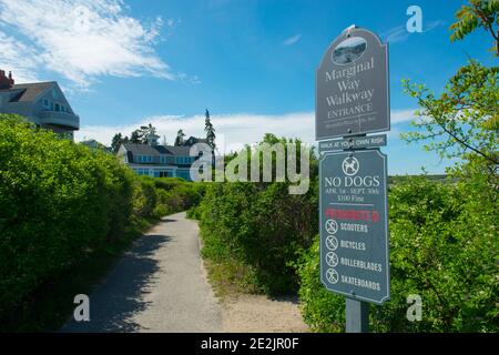 Segno di entrata Marginal Way a Ogunquit, Maine ME, USA. Foto Stock
