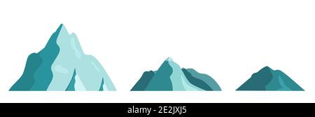 Imposta icona paesaggio di montagna. Isolato su sfondo bianco. Silhouette di montagna in stile piatto. Illustrazione vettoriale. Illustrazione Vettoriale