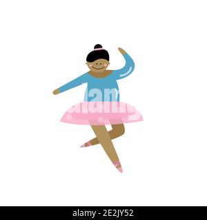 Cartone animato positivo femmina piatto doodle carattere. Ballerina di dimensioni più danzante su punta in tutu. Illustrazione vettoriale Illustrazione Vettoriale