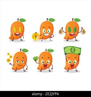 Mango cartoon personaggio con simpatico emoticon portare denaro. Illustrazione vettoriale Illustrazione Vettoriale