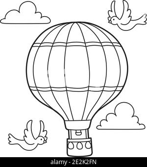 Pagina di colorazione Hot Air Ballon Illustrazione Vettoriale