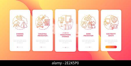 Baby safety Red onboarding pagina app mobile con concetti Illustrazione Vettoriale