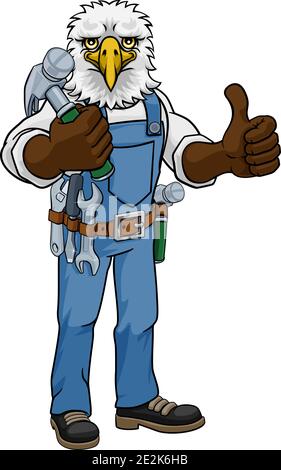 Martello Da Presa Handyman Carpenter Mascot Eagle Illustrazione Vettoriale