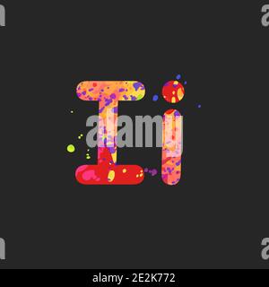 Lettere i maiuscole e minuscole con effetto di macchie liquide di vernice nei colori rosso, viola, giallo, isolate su grigio scuro. Elemento decorativo per la progettazione di volantini, poster, copertina, titolo. Vettore Illustrazione Vettoriale