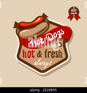 Set di badge, etichetta, logo, icone design modelli per american hotdog. Illustrazione Vettoriale