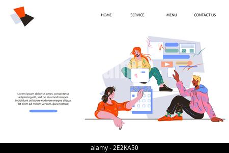 Modello di pagina del sito Web per vari argomenti aziendali, illustrazione vettoriale cartoon. Illustrazione Vettoriale