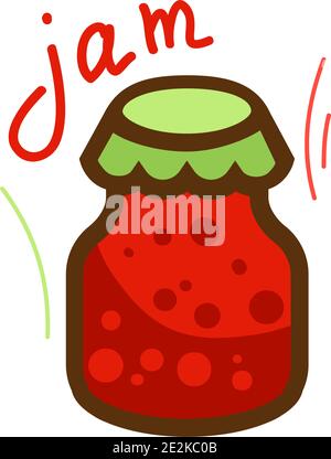 Il vaso di marmellata e fragola rossa isolato su sfondo bianco. Illustrazione vettoriale. Illustrazione Vettoriale