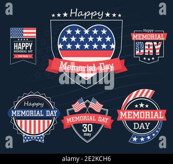Etichetta Happy Memorial Day. Imposta le icone per il Memorial Day. Illustrazione vettoriale giorno dell'adesivo della memoria. Badge Memorial Day. Happy Memorial Day Illustrazione Vettoriale