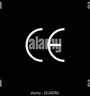 Simbolo del marchio CE di colore bianco su sfondo nero Illustrazione Vettoriale
